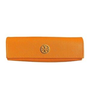 TORY BURCH NEW SUNGLASSES EYEWEAR HARD CASE Orange Leather & Gold Logo